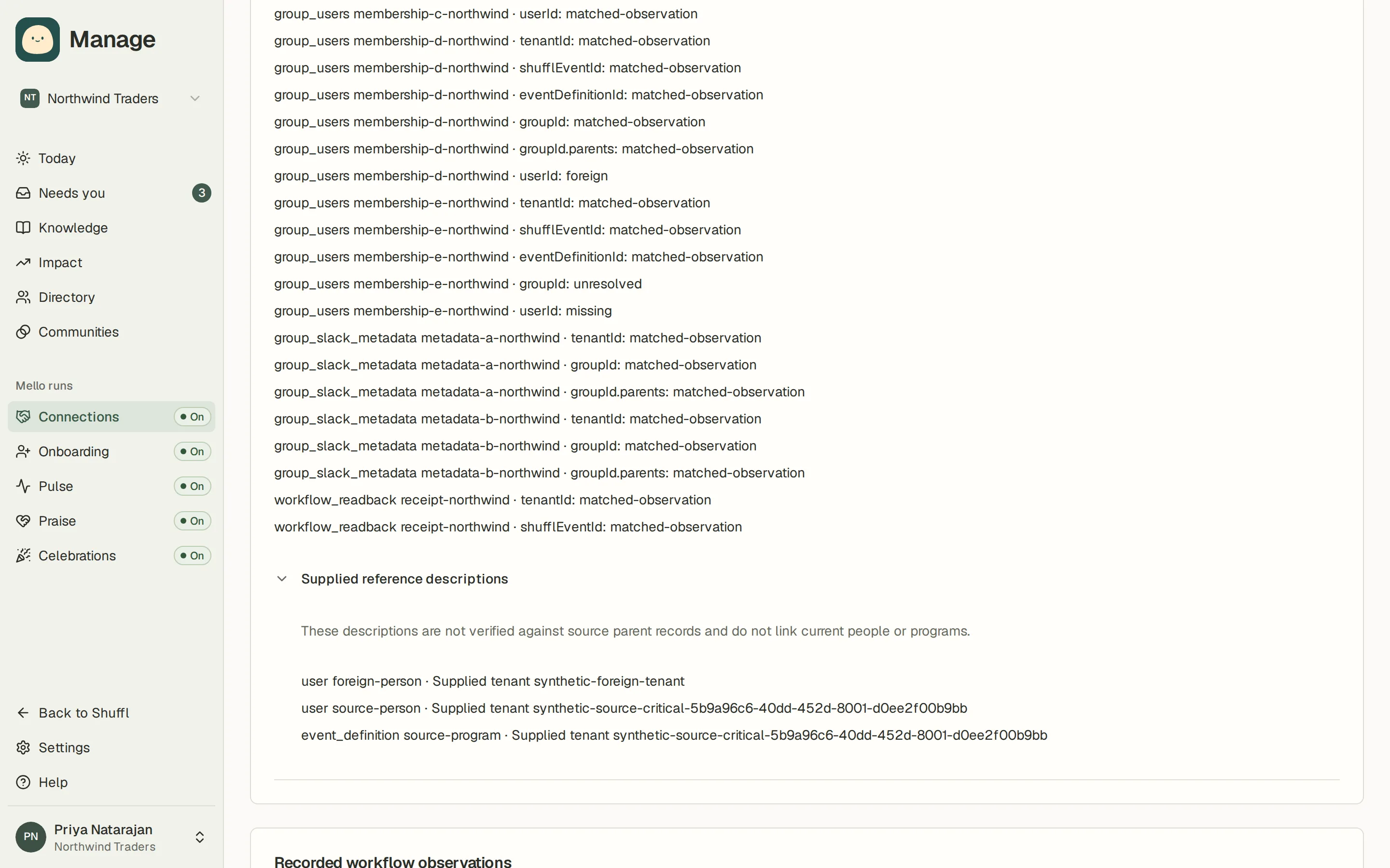 A preserved historical round shows supplied reference descriptions as unverified and keeps source relationships separate from current people.